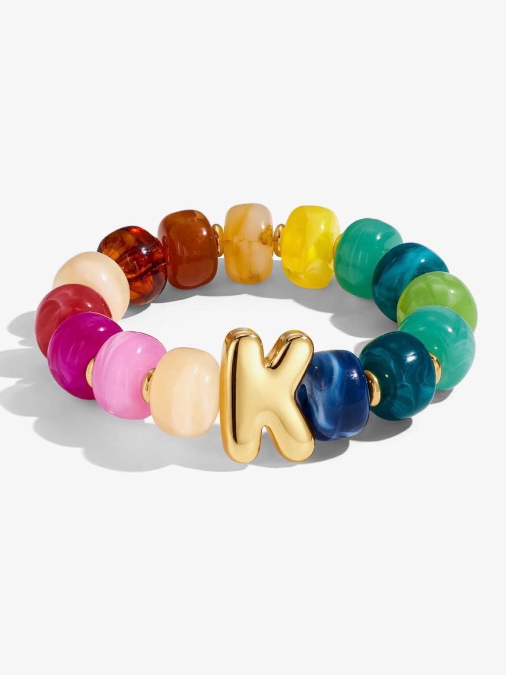 NEW Multicolor Bead Bracelet with Gold 'K' Charm